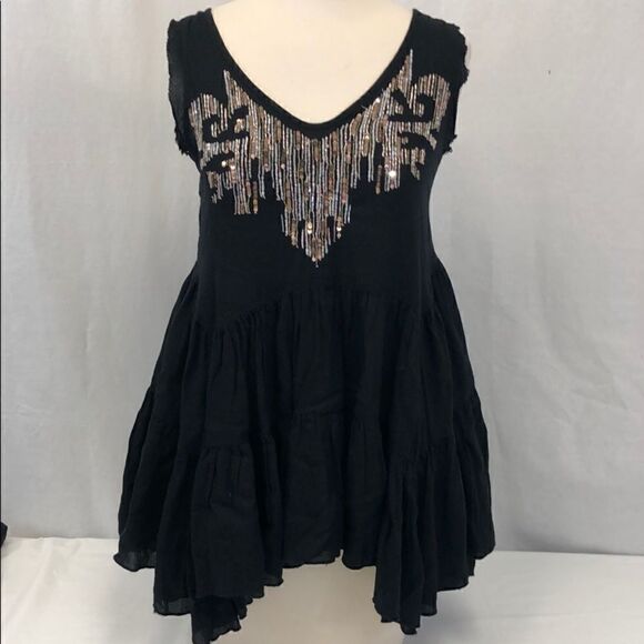 FREE People black sleeveless asymmetrical top - Picture 1 of 4